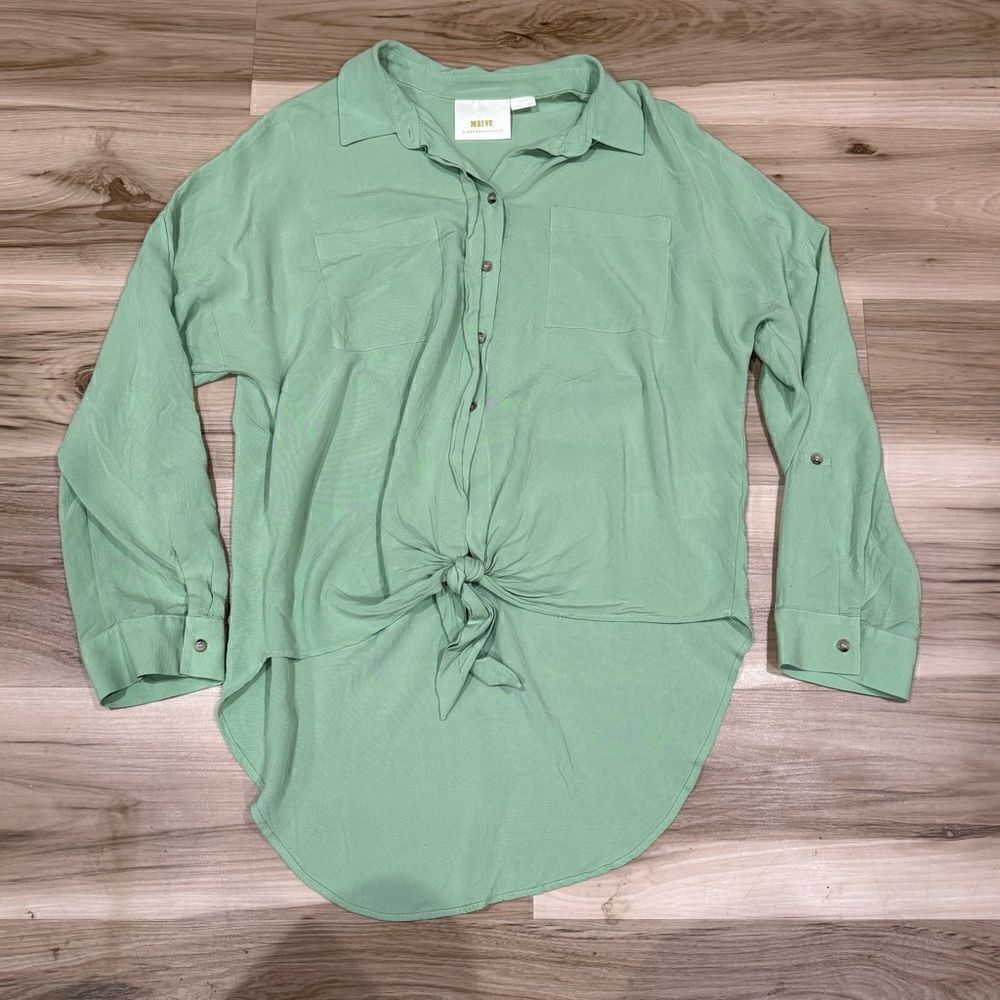 Anthropologie Maeve Green Sandbridge Button Front Top Blouse Women’s Medium - Picture 2 of 4